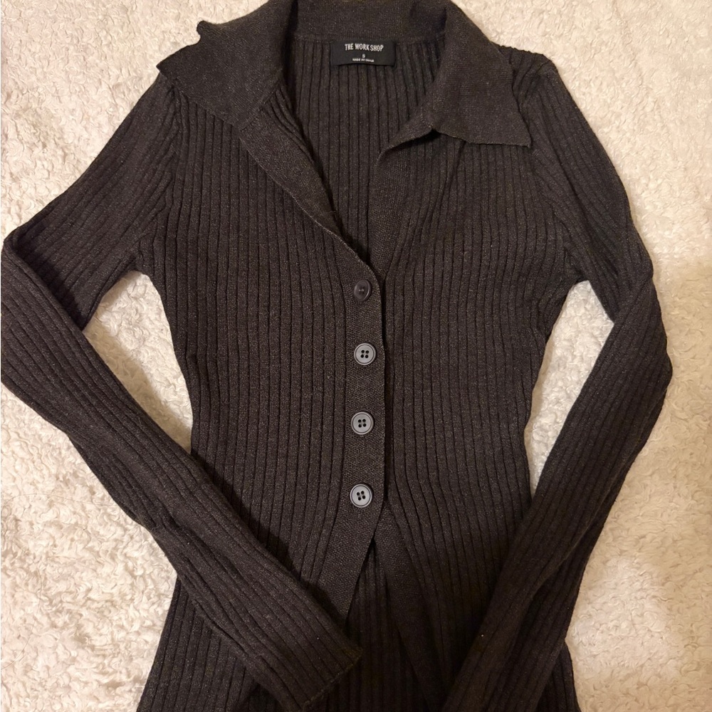 Women's Ribbed Cardigan - Dark Gray